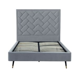 Manhattan Comfort Crosby Modern Full- Size Upholstered Velvet Bedframe and Headboard in Grey