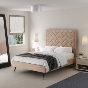 Manhattan Comfort Crosby Modern Full- Size Upholstered Velvet Bedframe and Headboard in Nude