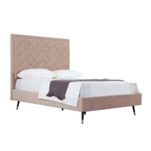 Manhattan Comfort Crosby Modern Full- Size Upholstered Velvet Bedframe and Headboard in Nude