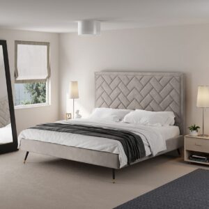 Manhattan Comfort Crosby Modern King-Size Upholstered Velvet Bedframe and Headboard in Greige