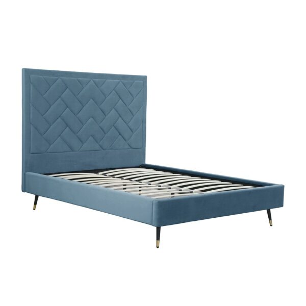 Manhattan Comfort Crosby Modern Queen-Size Upholstered Velvet Bedframe and Headboard in Blue