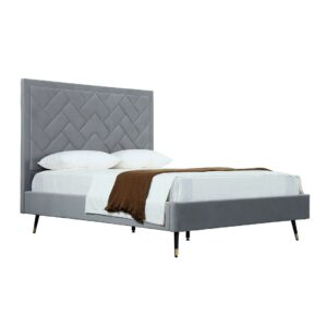 Manhattan Comfort Crosby Modern Queen-Size Upholstered Velvet Bedframe and Headboard in Grey