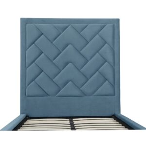 Manhattan Comfort Crosby Modern Twin-Size Upholstered Velvet Bedframe and Headboard in Blue