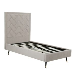 Manhattan Comfort Crosby Modern Twin-Size Upholstered Velvet Bedframe and Headboard in Greige