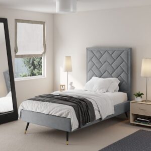 Manhattan Comfort Crosby Modern Twin-Size Upholstered Velvet Bedframe and Headboard in Grey