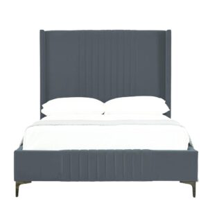 Manhattan Comfort Promenade Mid-Century Modern Velvet Upholstered Full- Size Bed in Grey