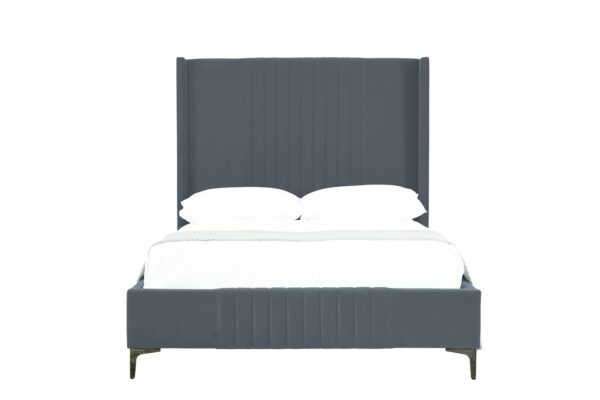 Manhattan Comfort Promenade Mid-Century Modern Velvet Upholstered Full- Size Bed in Grey