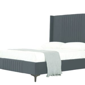 Manhattan Comfort Promenade Mid-Century Modern Velvet Upholstered Full- Size Bed in Grey