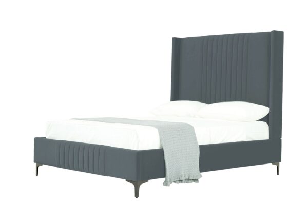 Manhattan Comfort Promenade Mid-Century Modern Velvet Upholstered Full- Size Bed in Grey