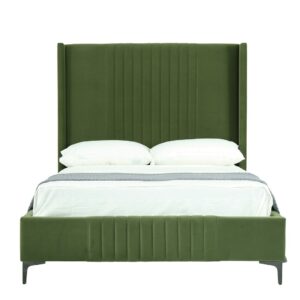 Manhattan Comfort Promenade Mid-Century Modern Velvet Upholstered Full- Size Bed in Moss Green