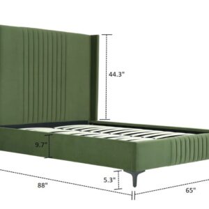 Manhattan Comfort Promenade Mid-Century Modern Velvet Upholstered Queen-Size Bed in Moss Green