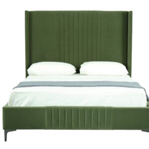 Manhattan Comfort Promenade Mid-Century Modern Velvet Upholstered Queen-Size Bed in Moss Green