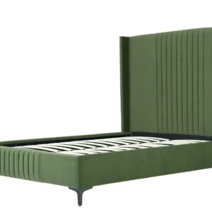 Manhattan Comfort Promenade Mid-Century Modern Velvet Upholstered Queen-Size Bed in Moss Green