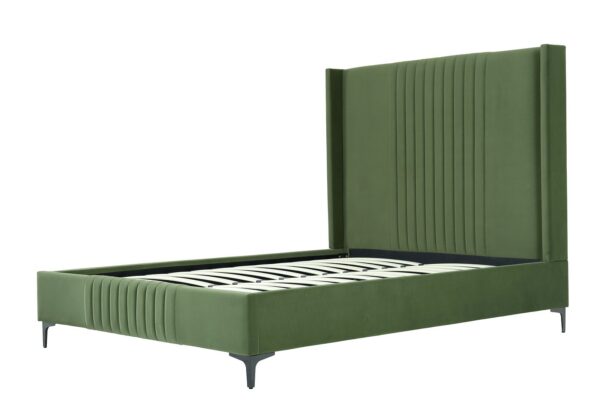 Manhattan Comfort Promenade Mid-Century Modern Velvet Upholstered Queen-Size Bed in Moss Green