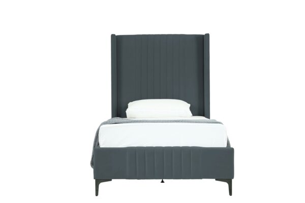 Manhattan Comfort Promenade Mid-Century Modern Velvet Upholstered Twin-Size Bed in Grey