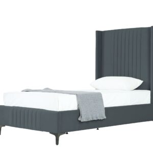 Manhattan Comfort Promenade Mid-Century Modern Velvet Upholstered Twin-Size Bed in Grey