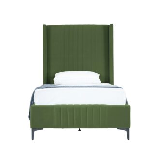 Manhattan Comfort Promenade Mid-Century Modern Velvet Upholstered Twin-Size Bed in Moss Green