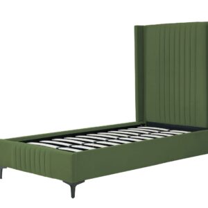 Manhattan Comfort Promenade Mid-Century Modern Velvet Upholstered Twin-Size Bed in Moss Green