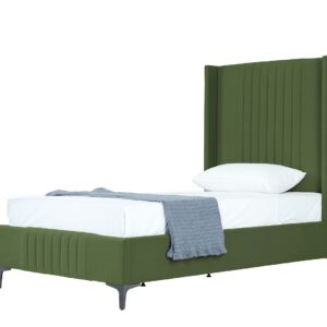 Manhattan Comfort Promenade Mid-Century Modern Velvet Upholstered Twin-Size Bed in Moss Green