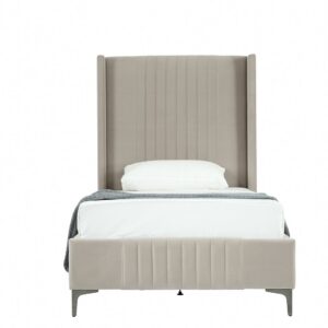 Manhattan Comfort Promenade Mid-Century Modern Velvet Upholstered Twin-Size Bed in Rustic Taupe