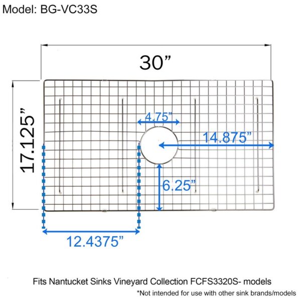 Nantucket Sinks BG-VC33S Premium Kitchen Stainless Steel Bottom Grid