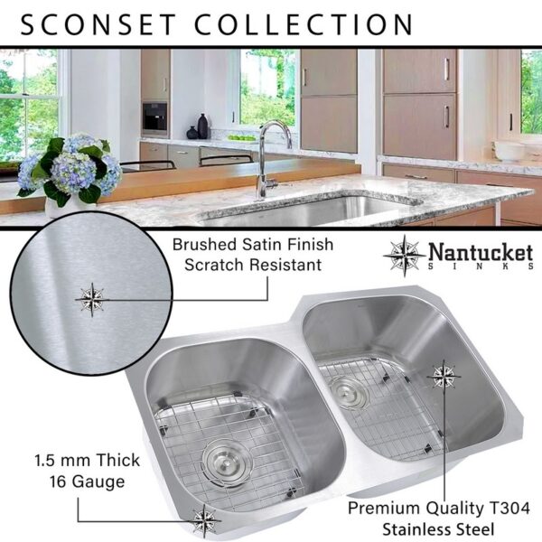 Nantucket Sinks NS03i-16 Sconset 23 Inch D-Bowl Undermount Stainless Steel Kitchen Sink - 16 Gauge