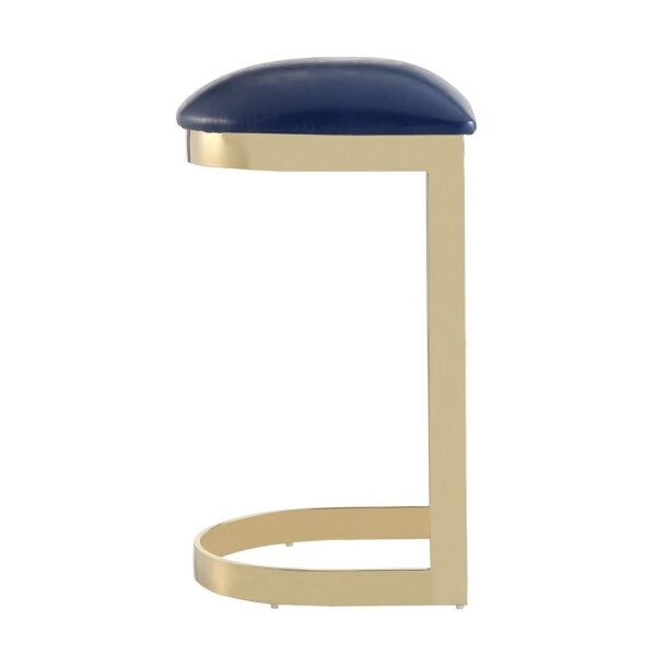 Manhattan Comfort Aura 28.54 in. Blue and Polished Brass Stainless Steel Bar Stool