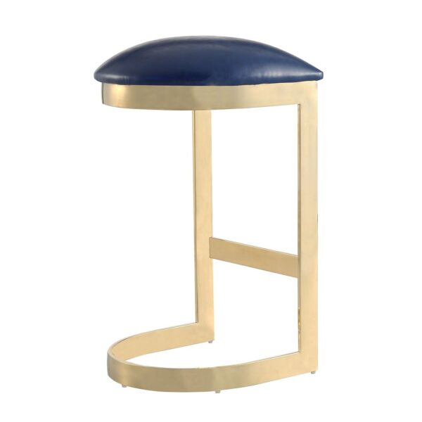 Manhattan Comfort Aura 28.54 in. Blue and Polished Brass Stainless Steel Bar Stool