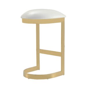 Manhattan Comfort Aura 28.54 in. White and Polished Brass Stainless Steel Bar Stool