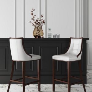 Manhattan Comfort Fifth Avenue 45 in. Pearl White and Walnut Beech Wood Bar Stool