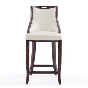 Manhattan Comfort Emperor 41 in. Pearl White and Walnut Beech Wood Bar Stool