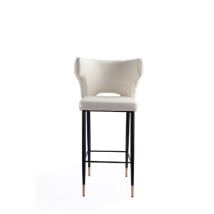 Manhattan Comfort Holguin 41.34 in. Cream, Black and Gold Wooden Barstool