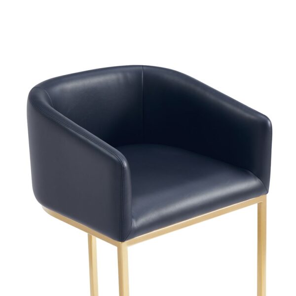 Manhattan Comfort Louvre Mid-Century Modern Leatherette Upholstered Barstool in Black and Titanium Gold