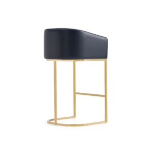 Manhattan Comfort Louvre Mid-Century Modern Leatherette Upholstered Barstool in Black and Titanium Gold