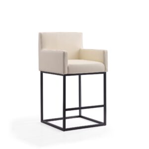 Manhattan Comfort Ambassador 42 in. Cream and Black Metal Barstool