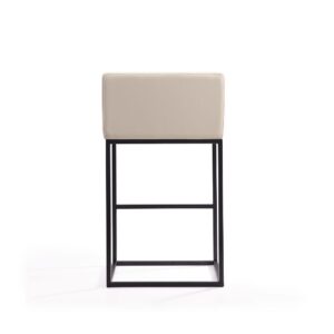 Manhattan Comfort Embassy 38 in. Cream and Black Metal Barstool