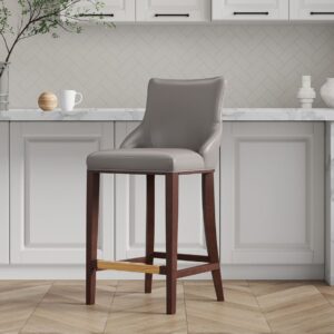 Manhattan Comfort Modern Shubert Barstool Upholstered in Dark Taupe Leatherette with Beech Wood Legs