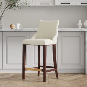 Manhattan Comfort Modern Shubert Barstool Upholstered in Ivory Leatherette with Beech Wood Legs