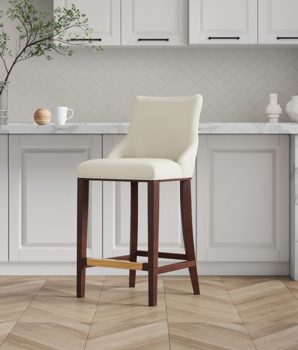 Manhattan Comfort Modern Shubert Barstool Upholstered in Ivory Leatherette with Beech Wood Legs