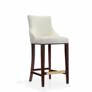 Manhattan Comfort Modern Shubert Barstool Upholstered in Ivory Leatherette with Beech Wood Legs