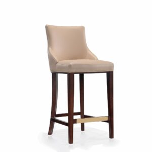 Manhattan Comfort Modern Shubert Barstool Upholstered in Tan Leatherette with Beech Wood Legs