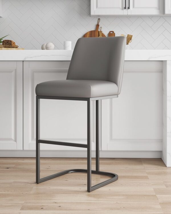 Manhattan Comfort Serena Modern Leatherette Upholstered Barstool in Grey