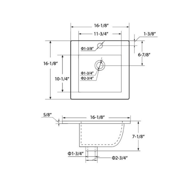 Blossom C04 1818 16 1/8 Inch Ceramic Top-Mount Square Bathroom Sink