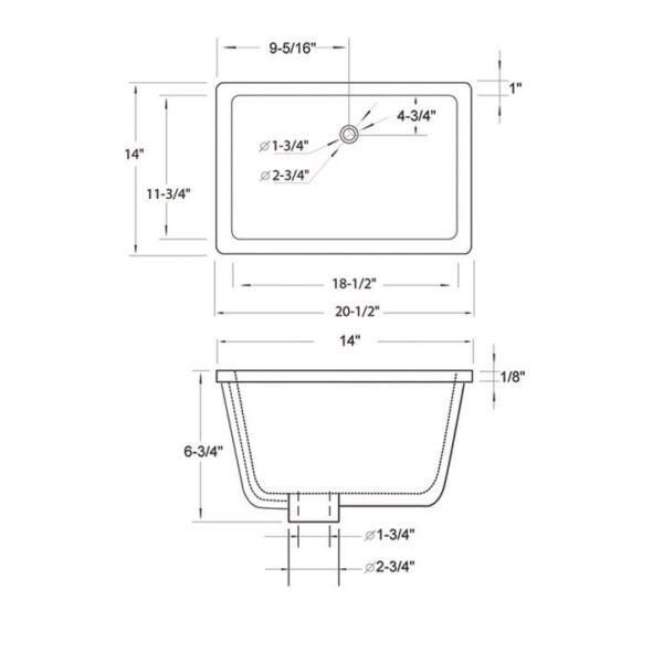 Blossom C09 2114 20 3/4 Inch Undermount Rectangular Bathroom Sink