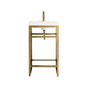 James Martin C105V20RGDWG Boston 20 Inch Stainless Steel Sink Console in Radiant Gold with White Glossy Composite Countertop