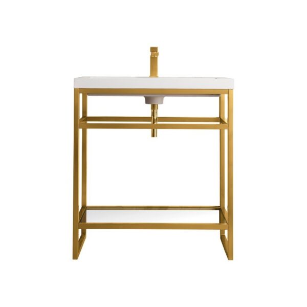 James Martin C105V31.5RGDWG Boston 31.5 Inch Stainless Steel Sink Console in Radiant Gold with White Glossy Composite Countertop