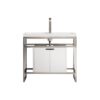 James Martin C105V39.5BNKSCGWWG Boston 39.5 Inch Stainless Steel Sink Console in Brushed Nickel with Glossy White Storage Cabinet in White Glossy Composite Countertop