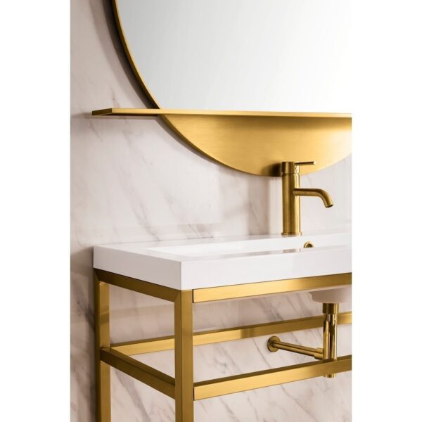 James Martin C105V39.5RGDWG Boston 39.5 Inch Stainless Steel Sink Console in Radiant Gold with White Glossy Composite Countertop