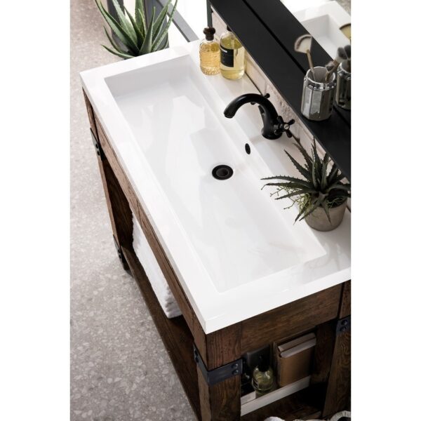 James Martin C205V39.5RSAWG Brooklyn 39.5 Inch Wooden Sink Console in Rustic Ash with White Glossy Composite Countertop