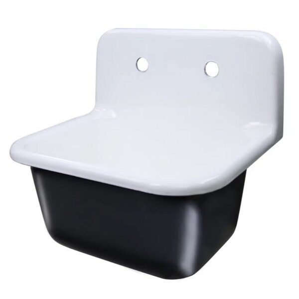 Nantucket Sinks CI-2218-FBSET Anchor 22 Inch Cast Iron Wall Mount Laundry Kitchen Sink in Black and White